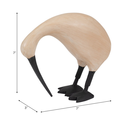 19006-01#Wood, 7" Kiwi Bird W/ Black Legs, Natural