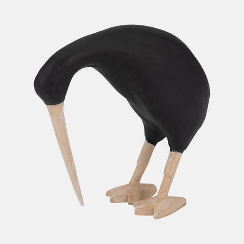 19006-02#Wood, 7" Kiwi Bird W/ Natural Legs, Black