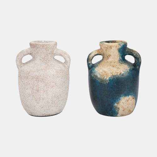 19009-02#Terracotta, 7" Double Handle Vase, Ivory