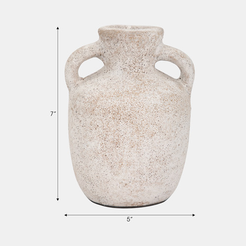 19009-02#Terracotta, 7" Double Handle Vase, Ivory