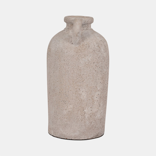 19011#Terracotta, 16" Bottle Vase W/ Handle, Ivory