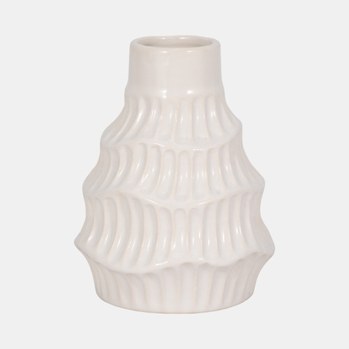 19077-02#Cer, 6" Wavy Vase, White