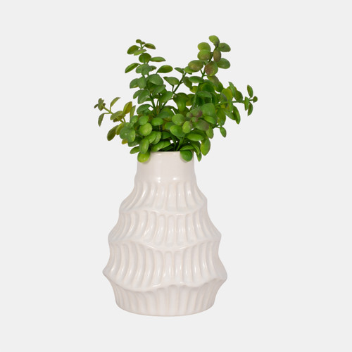 19077-02#Cer, 6" Wavy Vase, White