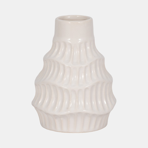 19077-02#Cer, 6" Wavy Vase, White