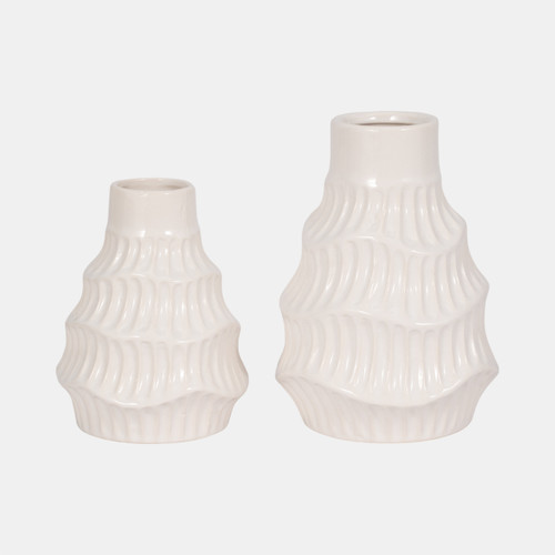 19077-02#Cer, 6" Wavy Vase, White