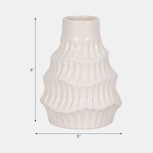 19077-02#Cer, 6" Wavy Vase, White