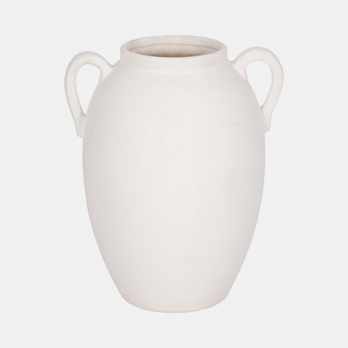 19079-03#Cer, 10" Textured Jug W/ Handles, White