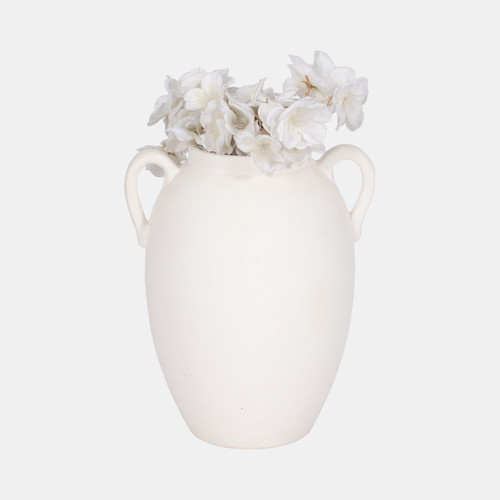 19079-03#Cer, 10" Textured Jug W/ Handles, White