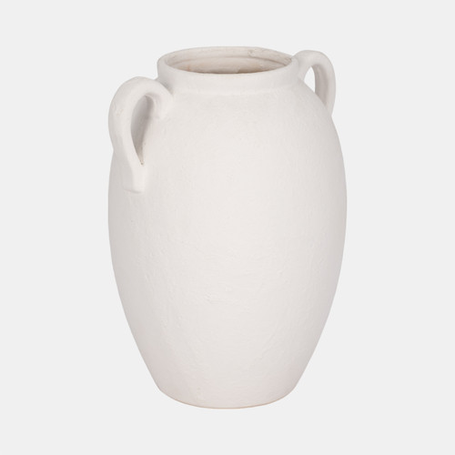 19079-03#Cer, 10" Textured Jug W/ Handles, White