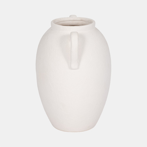 19079-03#Cer, 10" Textured Jug W/ Handles, White