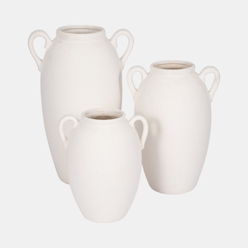 19079-03#Cer, 10" Textured Jug W/ Handles, White