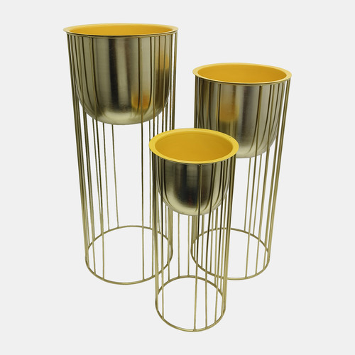 19091#Metal, S/3 16/20/24" Raised Planters, Gold