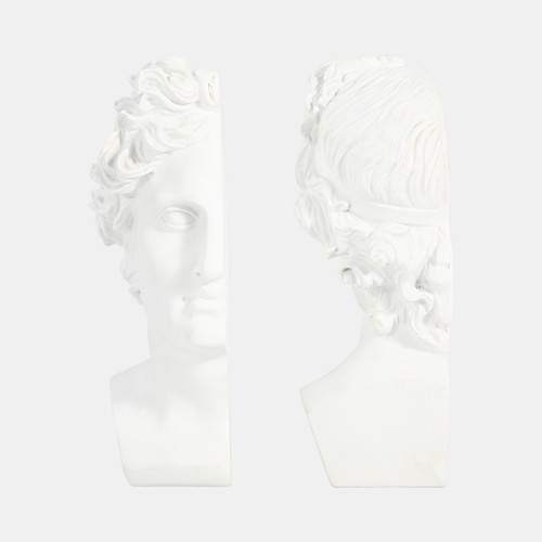 19093-01#S/2 Resin, 9" Greek Goddess Bookends, White