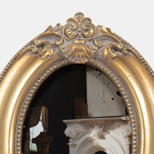 19095#Resin, 4x6 Round Applique Photo Frame, Gold