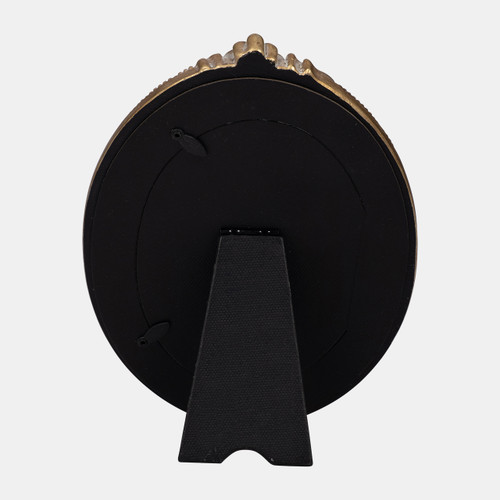 19095#Resin, 4x6 Round Applique Photo Frame, Gold