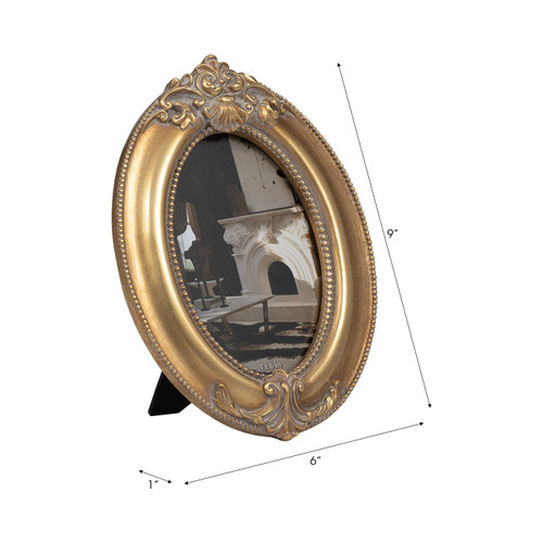 19095#Resin, 4x6 Round Applique Photo Frame, Gold