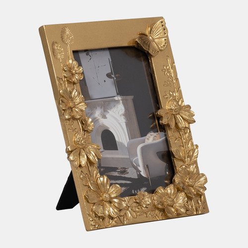 19100#Resin, 4x6 Spring Time Photo Frame, Gold