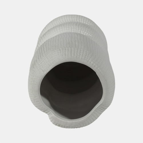19102-02#Cer, 12" Waffle Texture Organic Vase, White