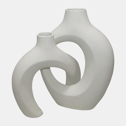 19103#Cer, S/2 11/13" Interlocking Vases, White