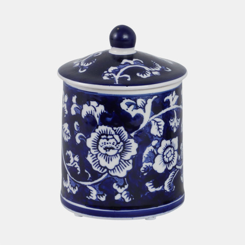 80295#Cer, 6" 8oz Chinoiserie Scntd Candle W/lid,blu/wht
