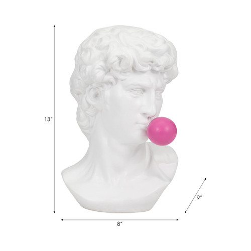19092#Resin, 13" Greek God Head W/gum, White