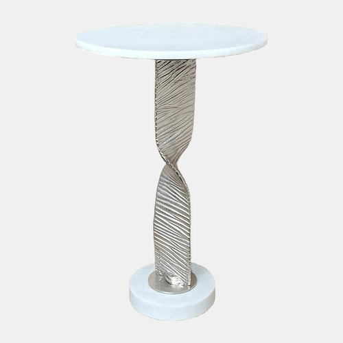 19129-01#Metal,24"twisted Base Accent Table,white/silver Kd