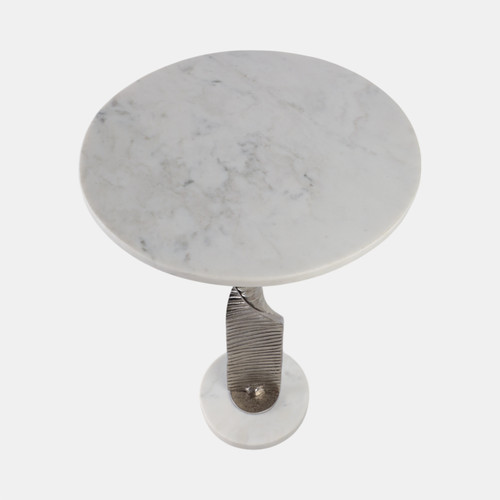 19129-01#Metal,24"twisted Base Accent Table,white/silver Kd