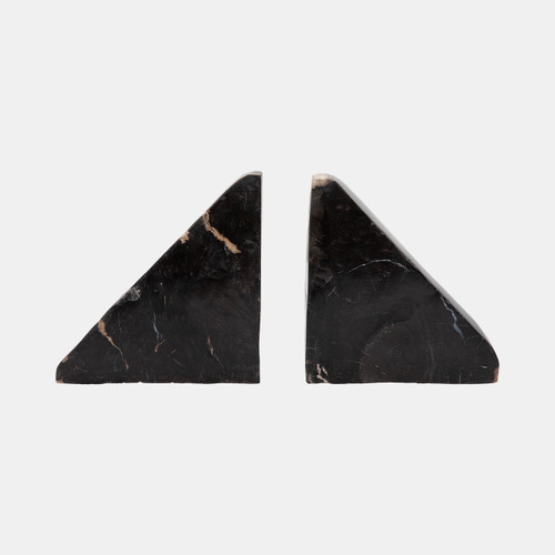 19147#S/2 6" Triangular Petrified Wood Bookends, Natural