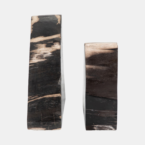 19147#S/2 6" Triangular Petrified Wood Bookends, Natural
