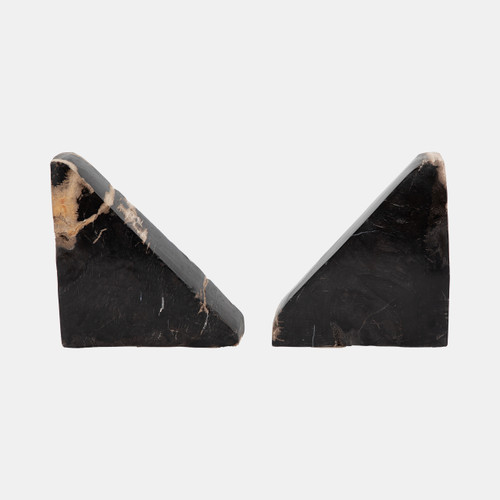 19147#S/2 6" Triangular Petrified Wood Bookends, Natural