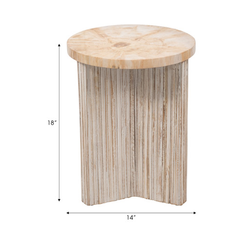 19151-01#Petrified Wood And Teak 18" Accent Table, Cream