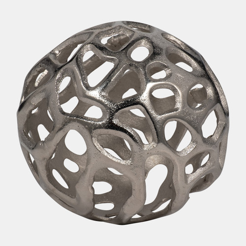 19222-01#Metal, 6" Cut-out Orb, Silver