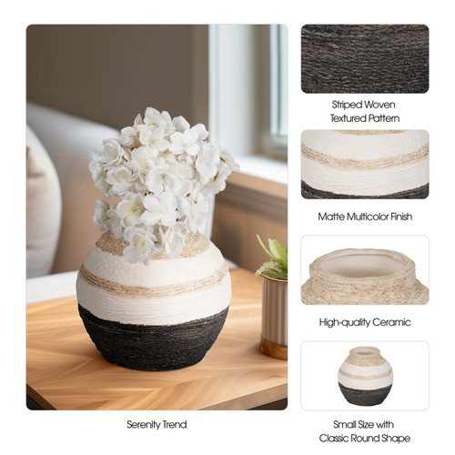 19380-02#7" Striped Woven Textured Vase, Multi