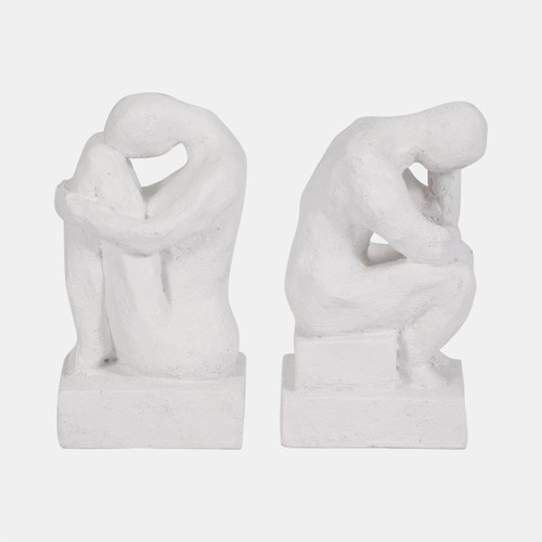 19613-02#S/2 7" Thinking Man Bookends, White