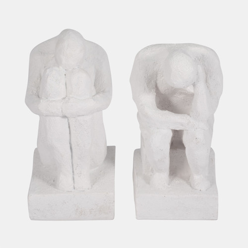 19613-02#S/2 7" Thinking Man Bookends, White