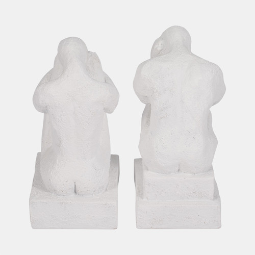 19613-02#S/2 7" Thinking Man Bookends, White