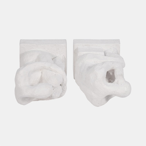 19613-02#S/2 7" Thinking Man Bookends, White