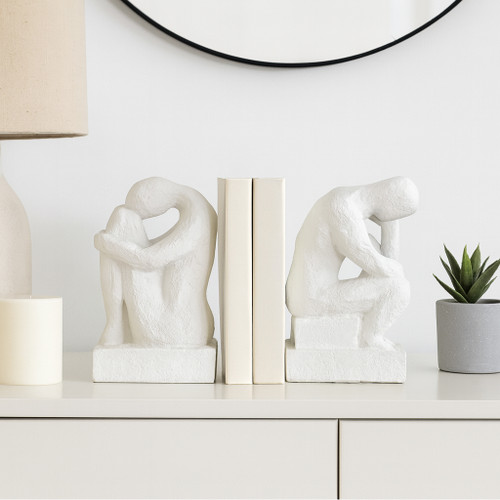 19613-02#S/2 7" Thinking Man Bookends, White