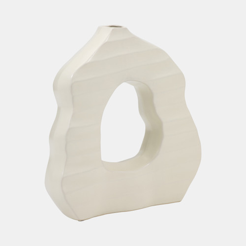 19843-02#12" Ribbed Open-cut Out Vase, Ivory