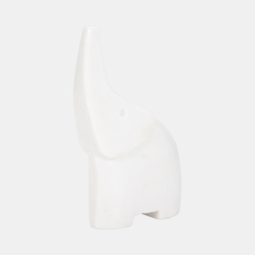 20003-02#7" Trunk In The Air Marble Elephant, White