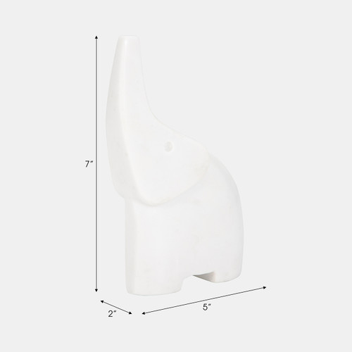 20003-02#7" Trunk In The Air Marble Elephant, White