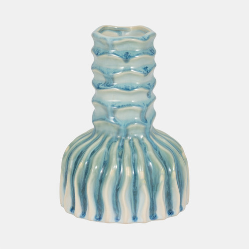 20018-01#8" Coastal Ribbed Bud Vase Reactive Finish, Blue