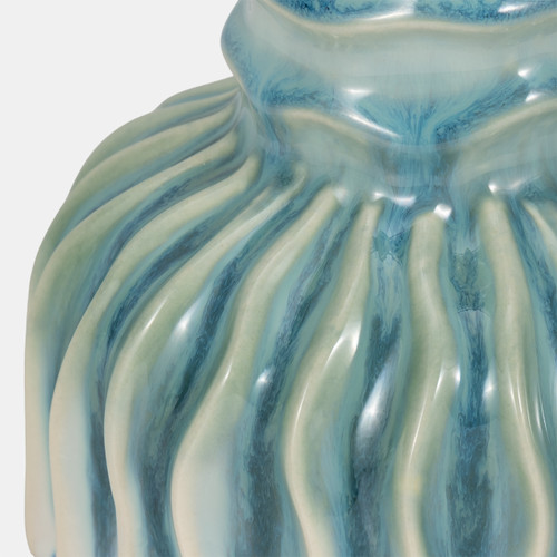 20018-02#9" Coastal Ribbed Bud Vase Reactive Finish, Blue