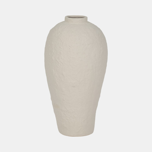 19737-01#11" Curved Rough Vase, Cream White