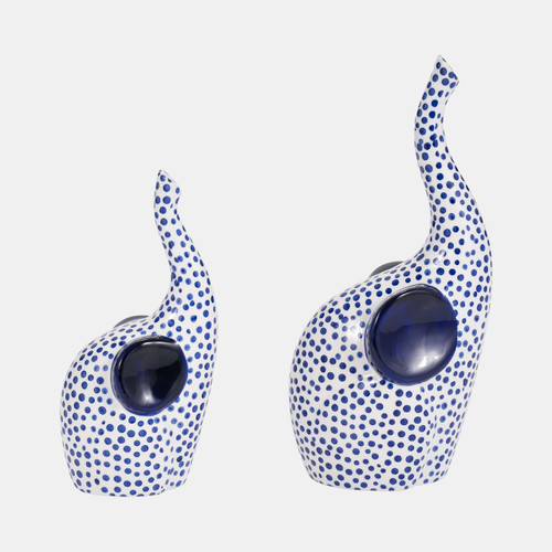 20064-02#11" Hand Stamped Trunk Up Elephant, Blue/white