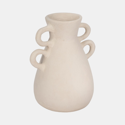 18252-03#12" Vase With 4 Handles, Paper Mache, Ivory