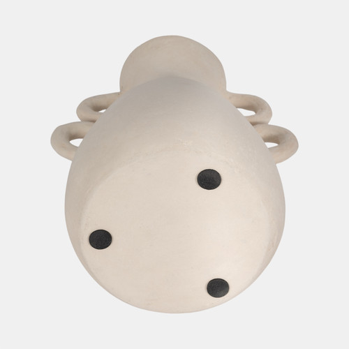 18252-03#12" Vase With 4 Handles, Paper Mache, Ivory