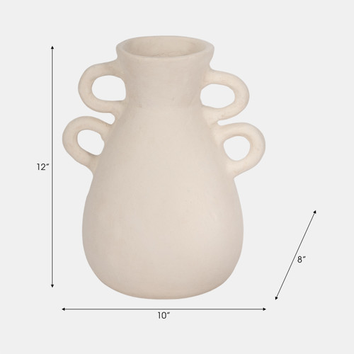 18252-03#12" Vase With 4 Handles, Paper Mache, Ivory