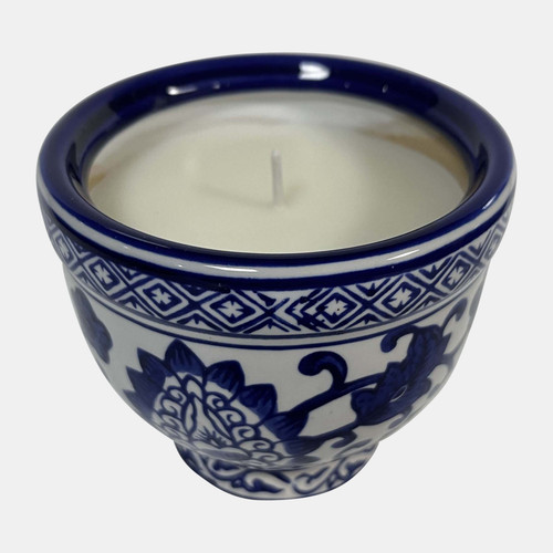 80297# 4", 6oz Bowl Chinoiserie Candle, Blue/white
