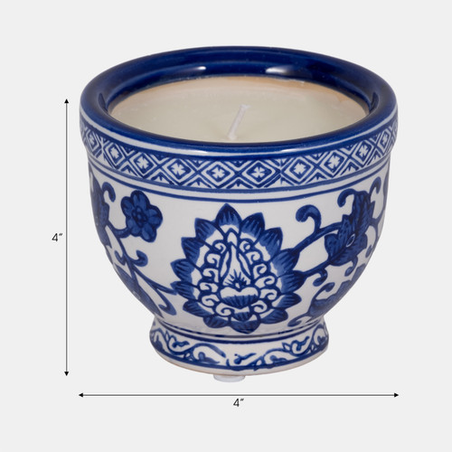 80297#4", 6oz Bowl Chinoiserie Candle, Blue/white